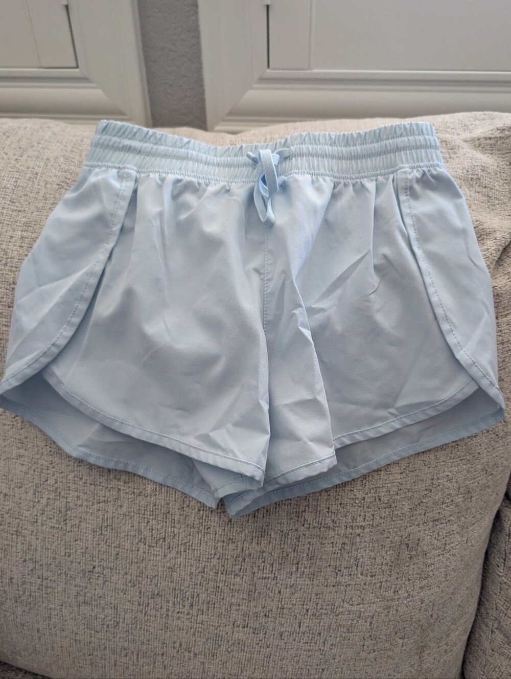 Women’s Light Blue Drawstring Lounge Shorts, Slit Sides